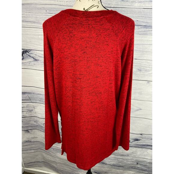 Ten Oh 8 Tunic Knit Sweater Womens M Ruffle Side Slits Long Sleeve Stretch Red - Picture 3 of 13